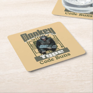 Monkey Type, Code Runs Funny Full-Stack Developer Square Paper Coaster