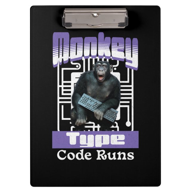 Monkey Typing Code Runs Programmer Humour Clipboard (Front)