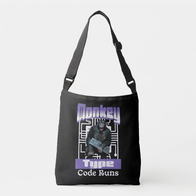 Monkey Typing Code Runs Programmer Humour Crossbody Bag (Front)