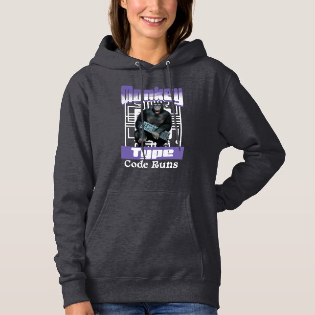 Monkey Typing Code Runs Programmer Humour Hoodie (Front)