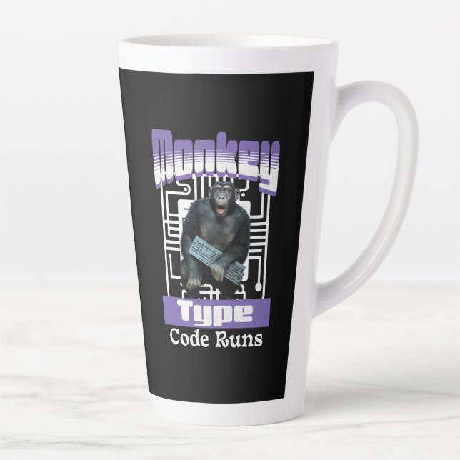 Monkey Typing Code Runs Programmer Humour Latte Mug (Right)