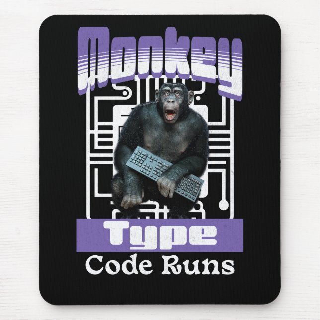 Monkey Typing Code Runs Programmer Humour Mouse Pad (Front)
