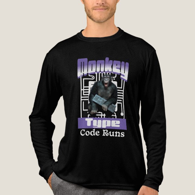 Monkey Typing Code Runs Programmer Humour Tri-Blend Shirt (Front)