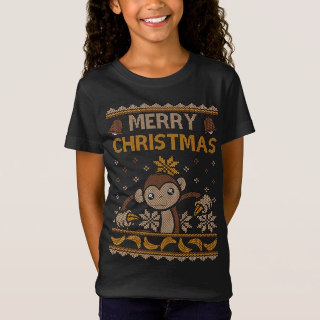 Monkey Ugly Christmas Jungle Gorilla Bananas T-Shirt (Front)