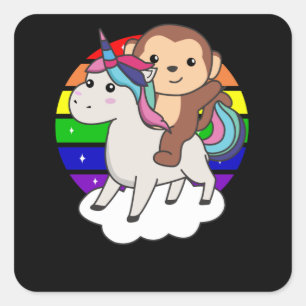 Monkey Unicorn Rainbow Animals Monkey Unicorns Square Sticker