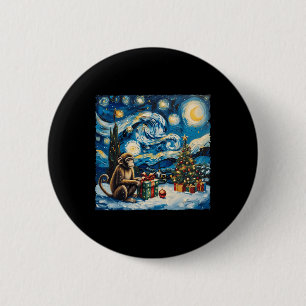 Monkey Van Gogh Style Starry Night Christmas Winte 6 Cm Round Badge