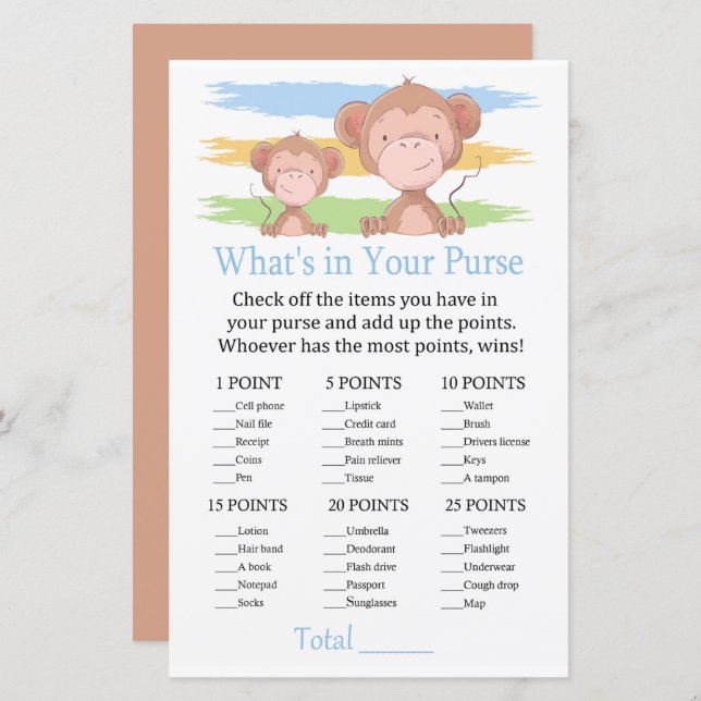 Monkey What's in your purse game (Front/Back)