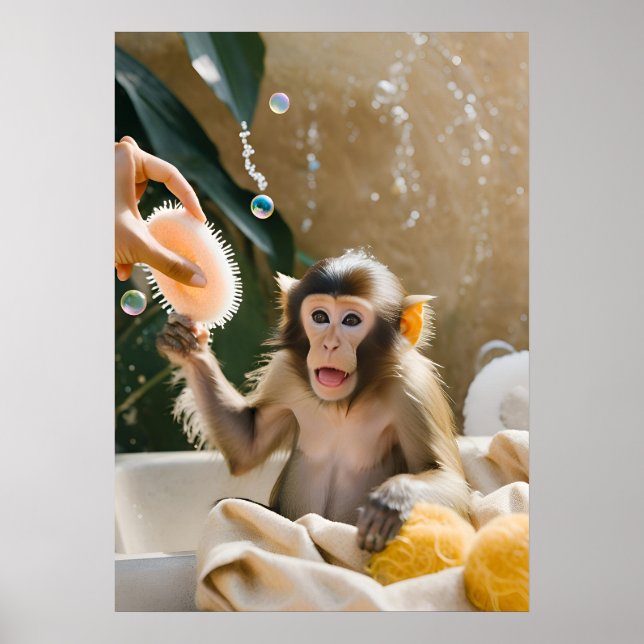 Monkey Whimsical Art Poster Gift for Her (Front)