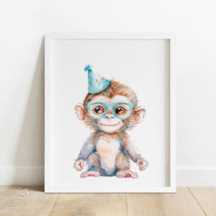Monkey Wild Safari Animals Birthday Party Poster