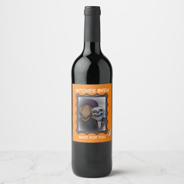Monkey-Witch Halloween Wine Label  (Front)