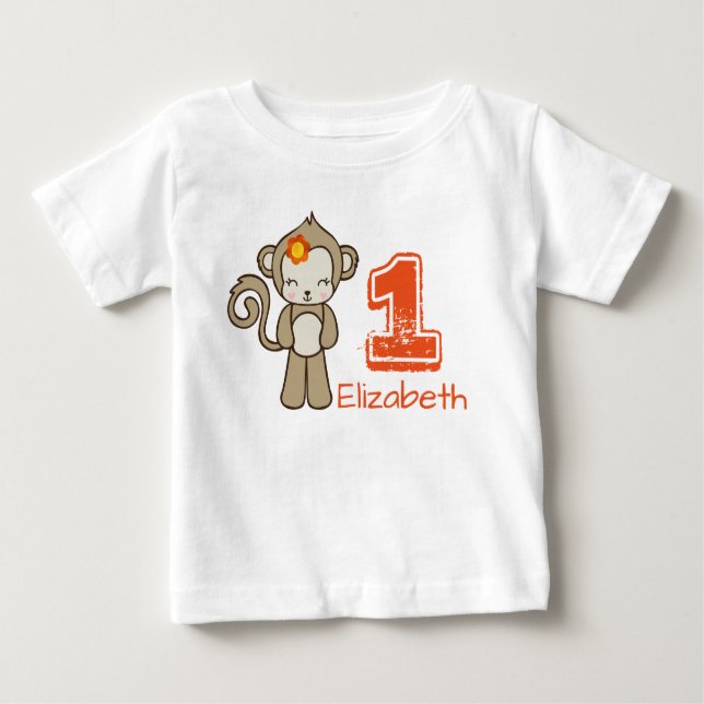 Monkey With A Flower Cute Kawaii Birthday Baby T-Shirt (Front)
