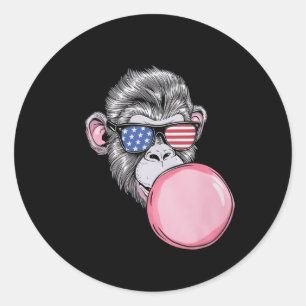 Monkey With American Flag Sungles 4th Of July Gift Classic Round Sticker
