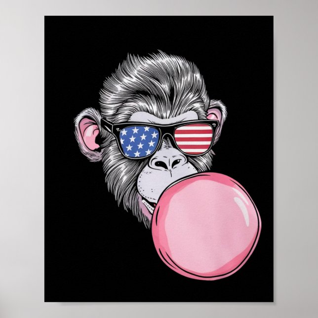 Monkey With American Flag Sungles 4th Of July Gift Poster (Front)