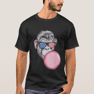 Monkey With American Flag Sungles 4th Of July Gift T-Shirt