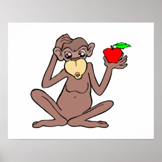 Monkey With Apple Poster