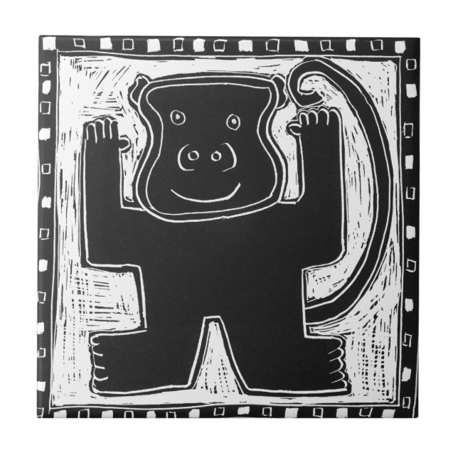 Monkey With Arms Raised Tile (Front)