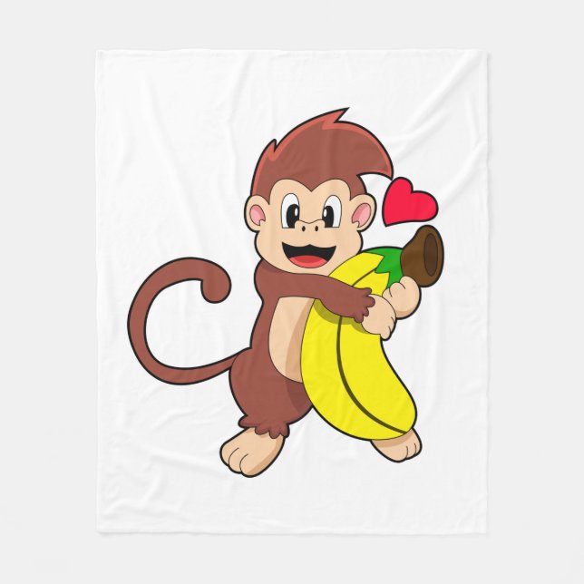 Monkey with Banana Fleece Blanket (Front)
