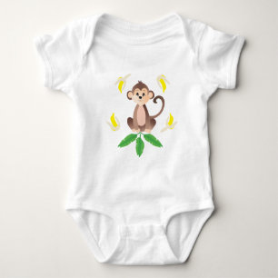 Monkey With Banana Peels Tropical Leaves Jungle Baby Bodysuit