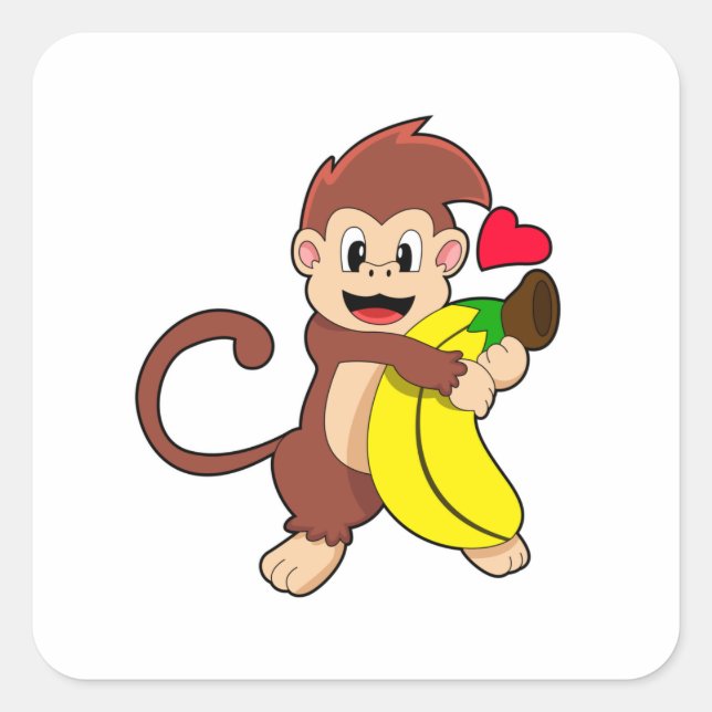 Monkey with Banana Square Sticker (Front)