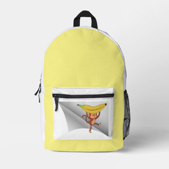 monkey with banana under the patch printed backpack (Front)