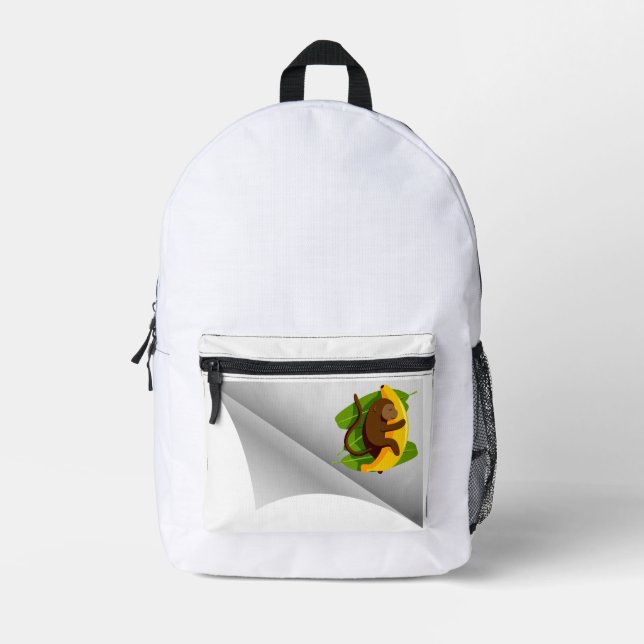 monkey with banana under the patch printed backpack (Front)