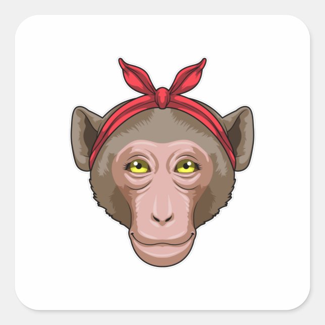 Monkey with Bandana Square Sticker (Front)