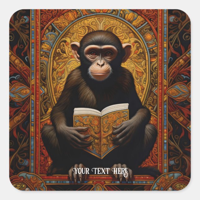 Monkey with book square sticker (Front)
