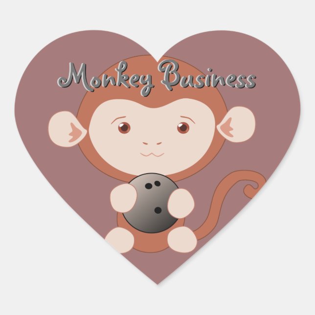 Monkey with Bowling ball Heart Stickers (Front)