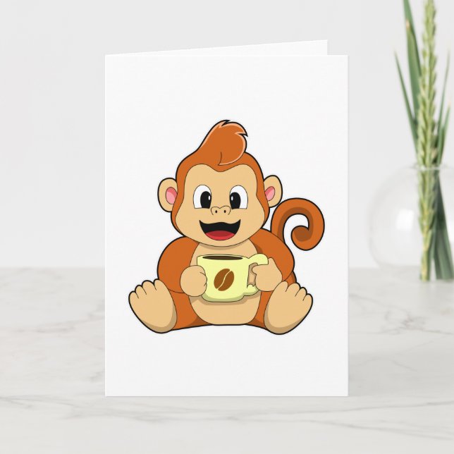 Monkey with Cup of Coffee Card (Front)