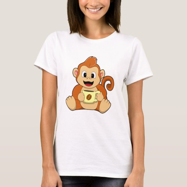 Monkey with Cup of Coffee T-Shirt (Front)
