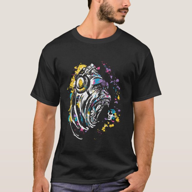 Monkey With Dj Headphones And Sunglasses T-Shirt (Front)