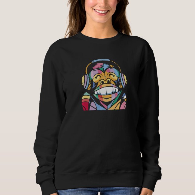 Monkey with headphones in rainbow colours for fans sweatshirt (Front)