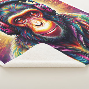 Monkey with headphones sherpa blanket