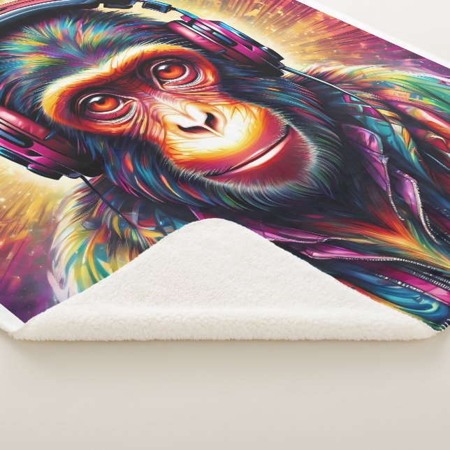 Monkey with headphones sherpa blanket (3/4)