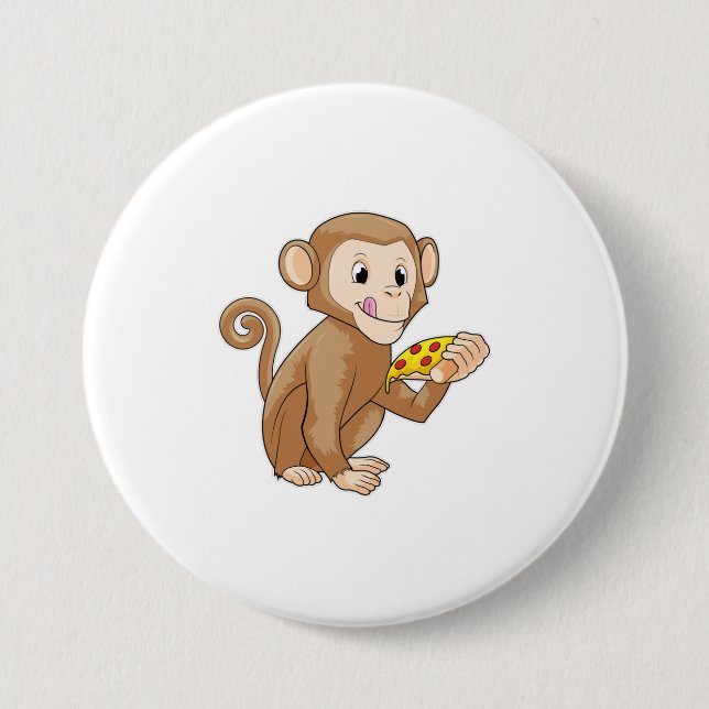 Monkey with Piece of Pizza 7.5 Cm Round Badge (Front)