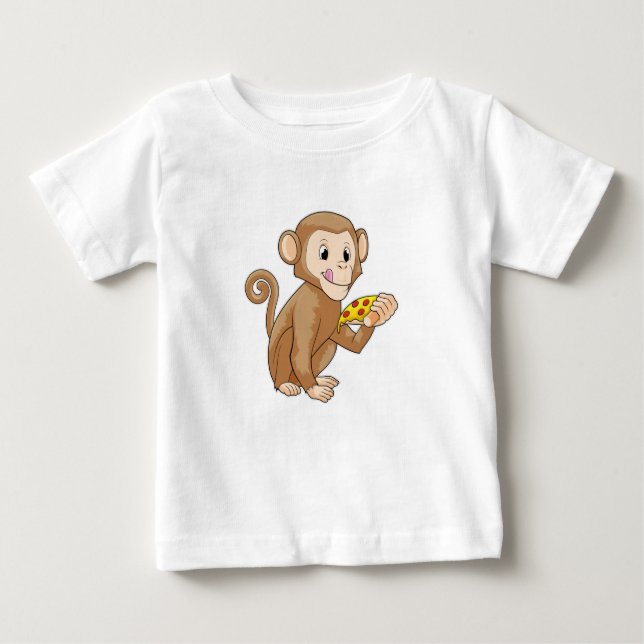 Monkey with Piece of Pizza Baby T-Shirt (Front)