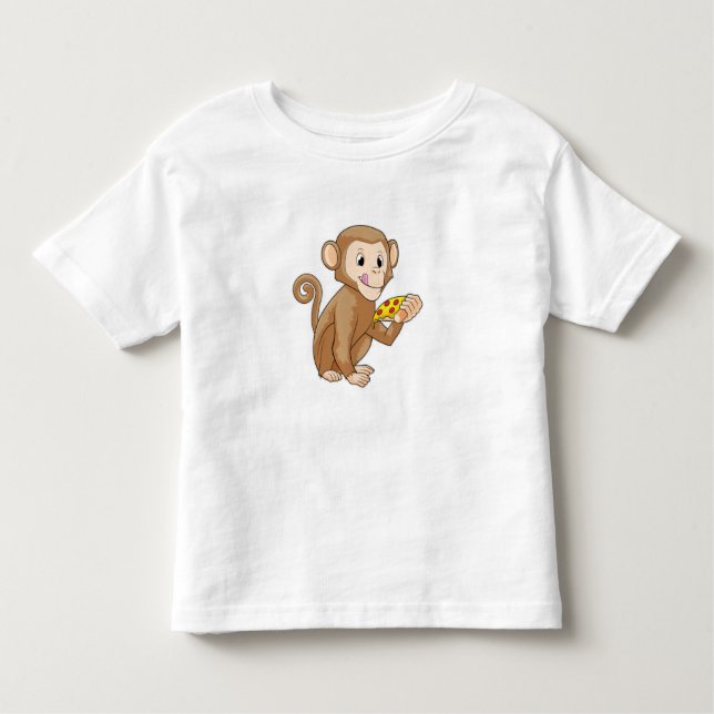 Monkey with Piece of Pizza Toddler T-Shirt (Front)