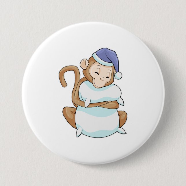 Monkey with Pillow & Sleepyhead 7.5 Cm Round Badge (Front)