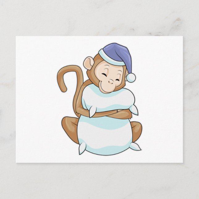Monkey with Pillow & Sleepyhead Postcard (Front)