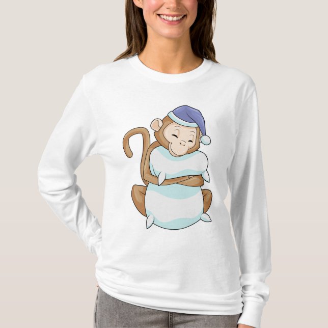 Monkey with Pillow & Sleepyhead T-Shirt (Front)