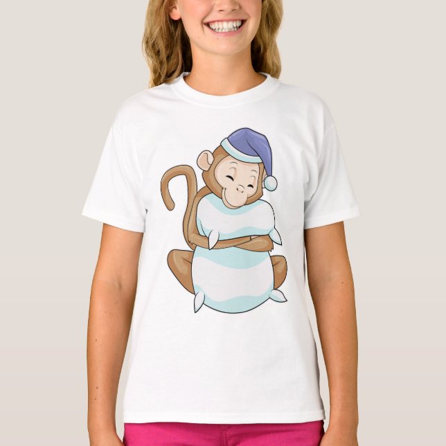 Monkey with Pillow & Sleepyhead T-Shirt (Front)