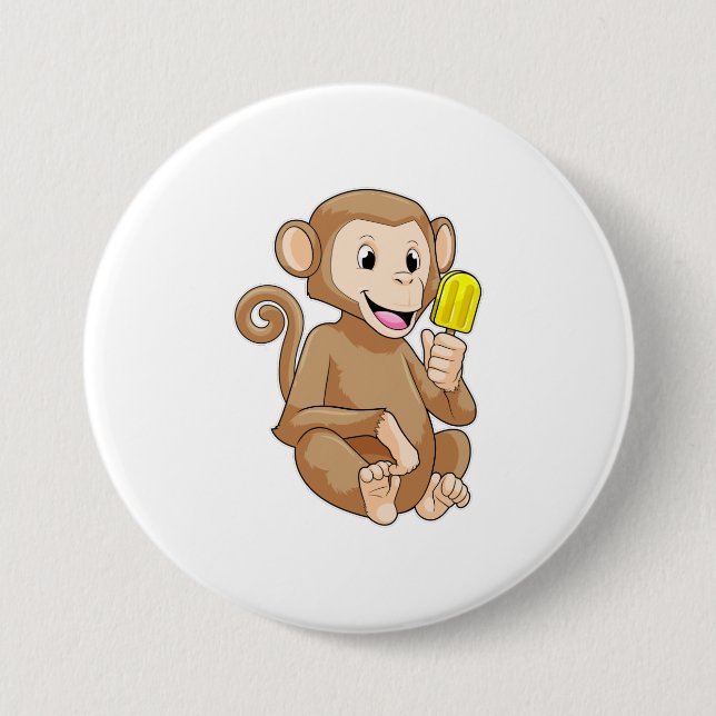 Monkey with Popsicle 7.5 Cm Round Badge (Front)