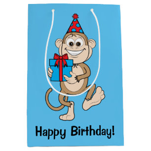 Monkey with Present Happy Birthday! Medium Gift Bag