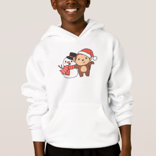 Monkey With Snowman In Winter For Christmas