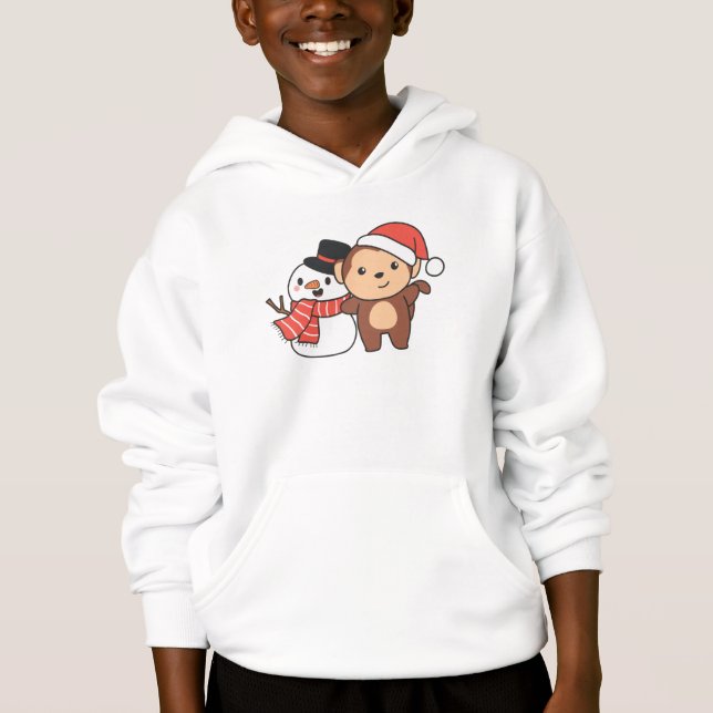 Monkey With Snowman In Winter For Christmas (Front)