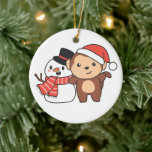 Monkey With Snowman In Winter For Christmas Cerami Ceramic Tree Decoration<br><div class="desc">Monkey with a snowman in winter for Christmas - a snowman for winter and Christmas. A winter greeting in the cold season for the holidays. Christmas monkey with snowman.</div>