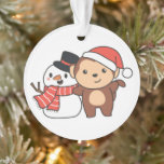 Monkey With Snowman In Winter For Christmas Ornament<br><div class="desc">Monkey with a snowman in winter for Christmas - a snowman for winter and Christmas. A winter greeting in the cold season for the holidays. Christmas monkey with snowman.</div>