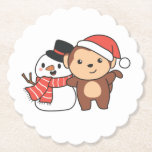 Monkey With Snowman In Winter For Christmas Paper Coaster<br><div class="desc">Monkey with a snowman in winter for Christmas - a snowman for winter and Christmas. A winter greeting in the cold season for the holidays. Christmas monkey with snowman.</div>