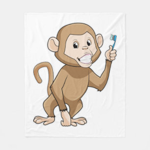 Monkey with Toothbrush Fleece Blanket