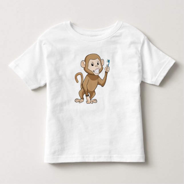 Monkey with Toothbrush Toddler T-Shirt (Front)